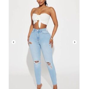 Fashion Nova Light Blue Distressed Skinny Jeans